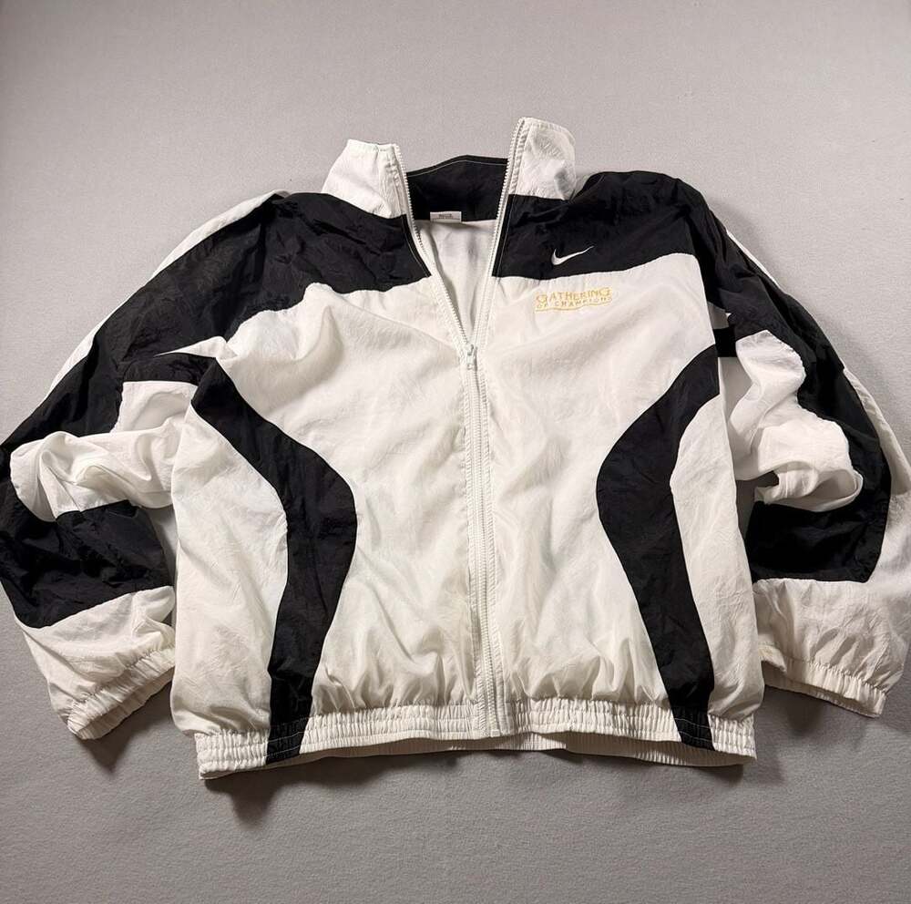 Vintage 90s Nike 'Gathering of Champions' Black and White Windbreaker Jacket XL